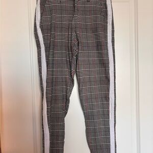 SHEIN Gray Plaid Men’s Track Pants with White Side Stripes